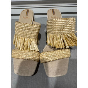 Women's Sam Edelman Beige Raffia fringe block heel Mules Size 9